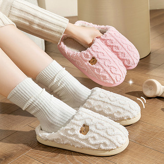 棉拖鞋女士冬季款2023新款室内家居月子鞋产后秋冬防滑毛加绒棉鞋 白色 36 -37