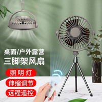 纯彩(purecolor)户外风扇露营充电电风扇三脚架远程遥控台式挂式桌面便携照明灯折叠小风扇 遥控-带灯-灰色