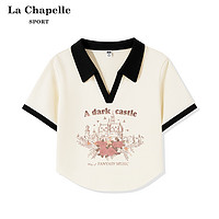 抖音超值购：La Chapelle 短袖t恤女夏季2023新款宽松印花翻领设计感半袖上衣体恤X