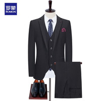 罗蒙 ROMON 西服套装男三件套修身职业正装男士西装商务绅士小西装伴郎服新郎服结婚礼服潮男装 黑色 165套装