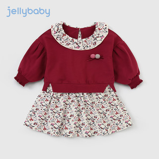 JELLYBABY2023秋季新款女童长袖公主裙甜美连衣裙 酒红 80