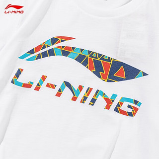 LI-NING 李宁 短袖t恤男夏季薄款凉感冰丝体恤宽松休闲透气棉质圆领运动上衣 白色-彩标 L/175 (130-145斤)