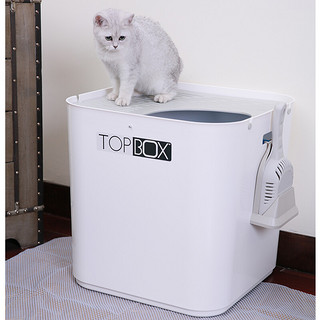 SmartCat 顶入式猫厕所超大号全封闭式猫砂盆防带出布偶缅因TOP BOX猫砂盆 白色（现货）
