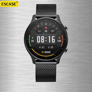 ESCASE 小米Watch S1/S2手表表带S1Pro米兰尼斯男女手环腕带运动款替换带表链 磁吸款46mm黑色