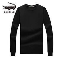卡帝乐鳄鱼（CARTELO）长袖打底衫圆领纯色210克重磅加厚棉t恤男士内衣 黑色 180/XL