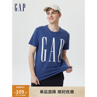 Gap男装休闲舒适圆领T恤夏季499950 时尚LOGO短袖上衣男 蓝色 175/88A(XS)