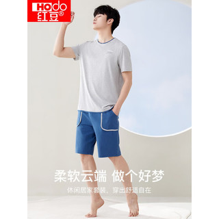 红豆（Hodo）情侣睡衣纯棉印花短袖时尚可外穿夏薄款抑菌家居服套装七夕礼物 男款-雾灰蓝 XL