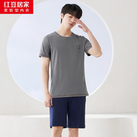 红豆居家(Hodohome)情侣全棉睡衣简约休闲风短袖家居服套装可外穿 男款灰色 180/100A