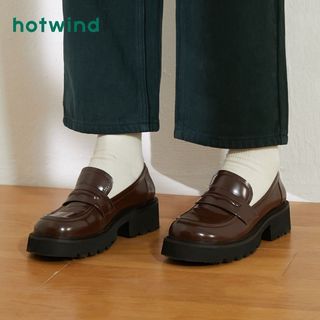 热风 hotwind秋季新款女士时尚潮流气质简约百搭舒适粗跟休闲乐福鞋