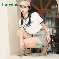 热风 hotwind2023年冬季新款女士时尚休闲靴爆款圆头磨砂厚底英伦风马丁靴 H81W2404