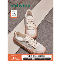 热风 hotwind男鞋2023年秋季新款男士休闲板鞋低帮拼色厚底透气小白鞋 03米色 41偏大半码