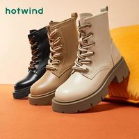 hotwind 热风 2023年冬季新款女士圆头侧拉链英伦风休闲靴简约时尚马丁靴 H83W2801