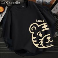 拉夏贝尔 La Chapelle 老虎t恤女短袖潮夏季纯棉中国风新款宽松情侣半袖体恤衫