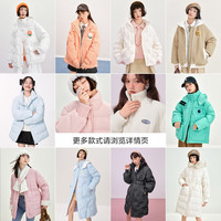 乐町休闲羽绒服甜美毛领连帽多巴胺女宽松中长款集合