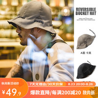 马登 工装 正反两面渔夫帽便携手提零钱包钱袋帽遮阳帽子男女款 黑/卡其