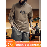 马登 MADEN工装 美式复古印第安露营长袖T恤涂鸦印花圆领打底衫男秋 浅咖色 L