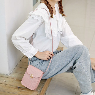 莫尔克（MERKEL）夏新款女式单肩斜挎包时尚韩版女包包锁扣手机零钱袋 粉色