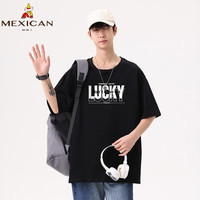 稻草人(mexican)重磅纯棉短袖t恤男2023衣服夏季潮流潮牌宽松男生圆领体t恤衫J JH-T63026 黑色 XL