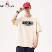 稻草人(mexican)重磅纯棉短袖t恤男2023衣服夏季潮流潮牌宽松男生圆领体t恤衫J JH-T63009 杏色 L