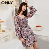 奥莱夏季时尚碎花图案泡泡袖收腰显瘦气质连衣裙女