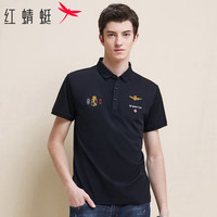 红蜻蜓(RED DRAGONFLY)短袖t恤男时尚百搭休闲polo领棉质舒适透气打底衫 黑色 L