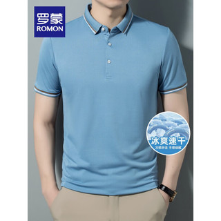 罗蒙（ROMON）冰丝弹力短袖t恤男夏季新款凉感速干Polo中青年百搭翻领T恤 3T509301黑色 175
