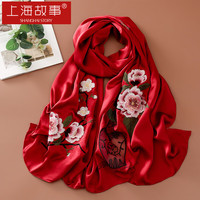 上海故事 100%桑蚕丝女士丝巾真丝围巾女春送妈妈礼物礼盒款 红色