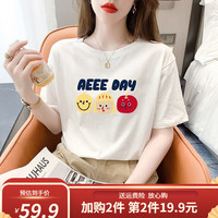 SHILIAO 诗莉奥 夏季印花纯棉短袖t恤女宽松显瘦短款上衣ins潮牌 M码（适合80-100斤）