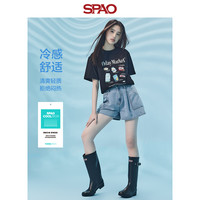 SPAO 女牛仔裤2023夏季双扣休闲直筒冷感牛仔短裤