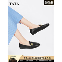 他她休闲乐福鞋女通勤方跟皮鞋舒适软底女鞋春秋新款7QC31CM2 黑色 37