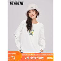 TOYOUTH 初语 2022秋季新款纯棉T恤女多色可选趣味印花易搭长袖上衣 白色花颂 L