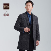 富绅(Virtue)秋冬男士毛呢大衣中长款呢子宽松加厚保暖羊毛外套 黑灰格FMJ63402-202 50