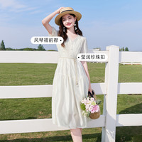 香影 X.YINGv领泡泡袖连衣裙女夏季2023新款压褶莱赛尔法式裙子