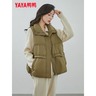 YAYA 鸭鸭羽绒服 鸭鸭（YAYA）鸭鸭羽绒马甲女短款外穿时尚秋冬立领宽松洋气坎肩新款马夹外套YZ 军绿色 S