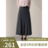 自巧(ZIQIAO)小个子高腰显瘦半身裙女2023秋装新款遮胯百褶裙休闲长款裙子 瓦罐灰 1