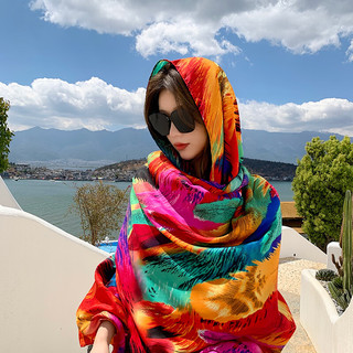 娆蝶夏季薄款外搭空调丝巾民族风围巾防晒披肩女时尚海边两用百搭纱巾 主图色 180*90cm