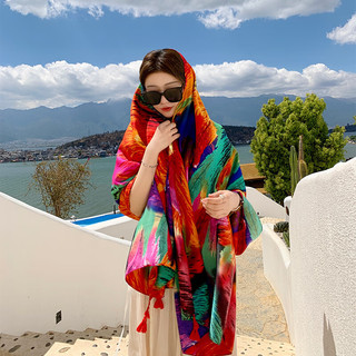 娆蝶夏季薄款外搭空调丝巾民族风围巾防晒披肩女时尚海边两用百搭纱巾 主图色 180*90cm