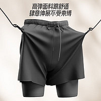 PLUS会员：LI-NING 李宁 泳裤男士宽松防尴尬泳衣套装水陆两用黑色短袖两件套07-25 XXL
