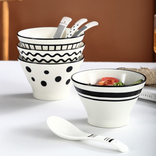 萌物坊 赫本风陶瓷餐具 5英寸碗4只+陶瓷勺4只