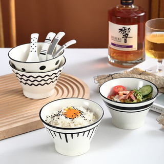 萌物坊 赫本风陶瓷餐具 5英寸碗4只+陶瓷勺4只