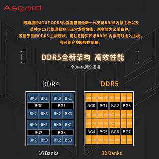 Asgard 阿斯加特 32GB(16Gx2)套装 DDR5 6800 台式机内存条 TUF RGB灯条 海力士A-die CL34