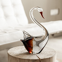 AOS 傲石 创意手工天鹅玻璃摆件客厅玄关电视柜酒柜现代简约轻奢动物装饰品 咖啡色-高29cm