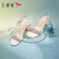 红蜻蜓 时尚女凉鞋2023夏款粗跟气质水钻女鞋 WFK23026米白色35