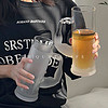 透明磨砂大力士带把玻璃杯大容量个性趣味家用水杯果汁杯冷饮料杯