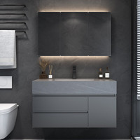 镱朗（YILANG）304不锈钢浴室柜组合 轻奢洗手洗脸盆洗漱台岩板卫浴柜防水防潮 90CM不锈钢普通镜柜款