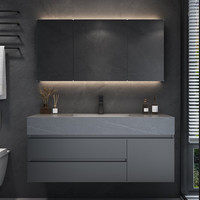 镱朗（YILANG）304不锈钢浴室柜组合 轻奢洗手洗脸盆洗漱台岩板卫浴柜防水防潮 120CM不锈钢普通镜柜款