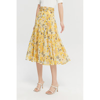 夏季新款女装时尚简约通勤高腰印花A字半身裙 M 黄花616