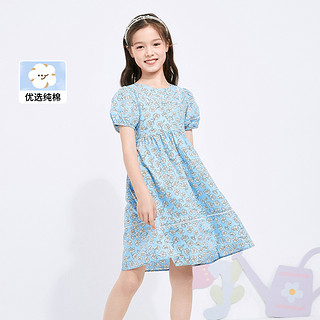 夏装儿童裙子女童中大童连衣裙复古轻薄 120cm 蓝色调