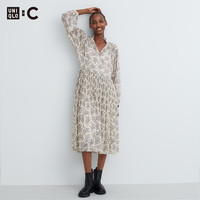 优衣库设计师合作款女装UNIQLO : C印花雪纺打褶连衣裙长袖462602