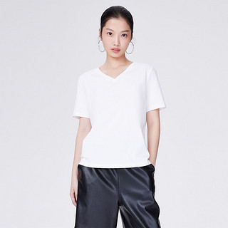 23新品简约时髦H版罗文领口短袖T恤女 XL 本白色-S85